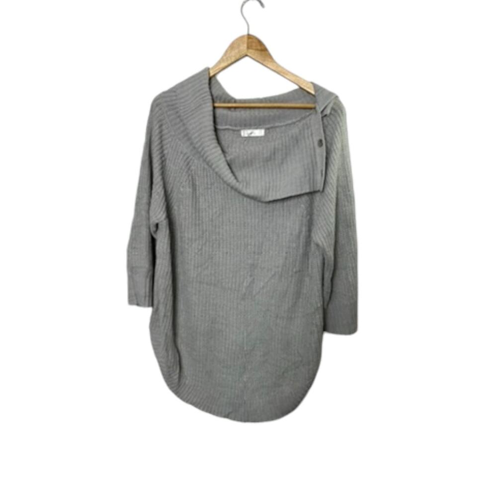 89th + Madison Gray Oversized Cowlneck Side Snap Knit Sweater Women's XL
